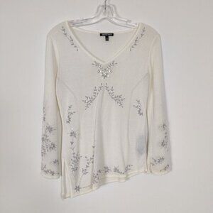 Kasper Knits Womens Asymmetrical Blouse Size M White Gray
